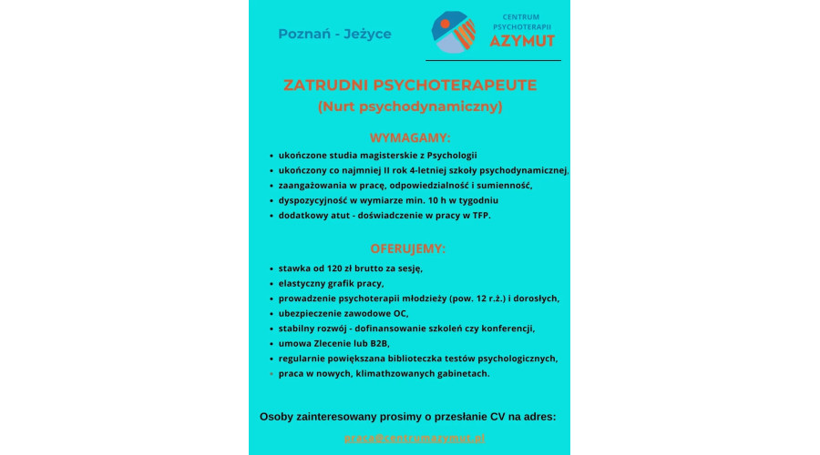 PRACA dla PSYCHOLOGA / PSYCHOTERAPEUTY [POZNAŃ]