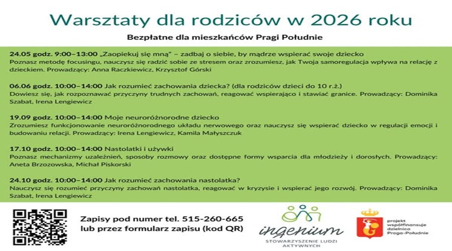 Bezpłatne warsztaty dla rodziców mieszkających na Pradze Południe