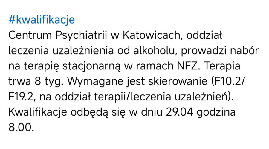 Leczenie uzależnienia na NFZ w Katowicach