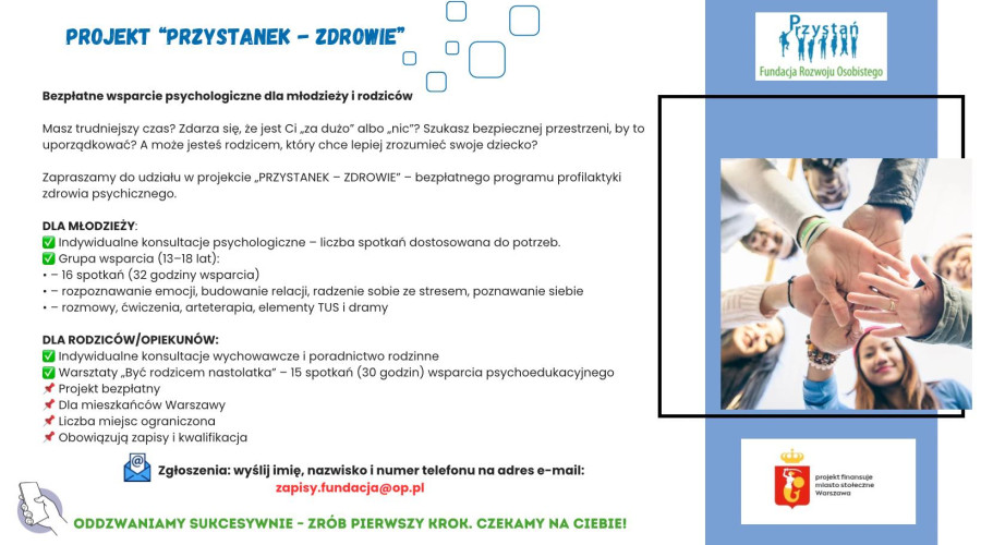 Bezpłatne wsparcie psychologiczne dla młodzieży i rodzic&oacute;w