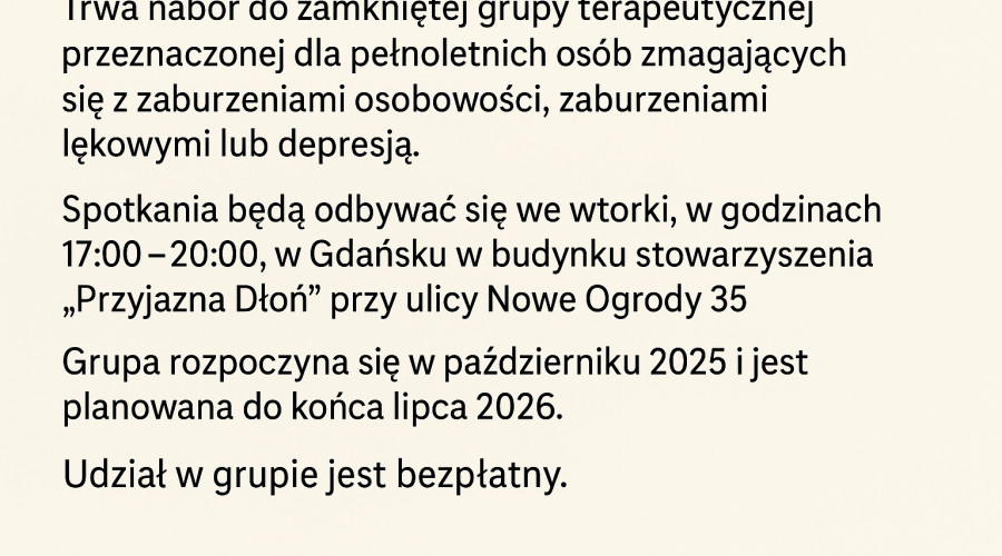 Bezpłatna psychoterapia grupowa w Gdańsku