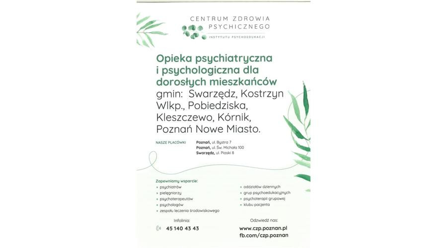 Bezpłatna opieka psychiatryczna i psychologiczna: Swarzędz, Kostrzyn Wlkp., Pobiedziska, Kleszczewo, Kórnik, Poznań Nowe Miasto