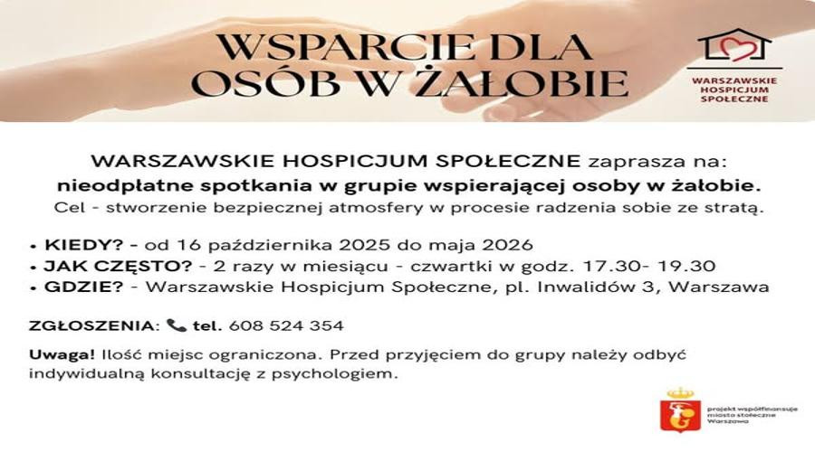 BEZPŁATNE SPOTKANIA WSPARCIA DLA OSÓB W ŻAŁOBIE