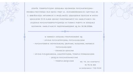 Kwalifikacje do leczenia psychoterapeutycznego w formie pobytu w Oddziale Dziennym Ł&oacute;dź