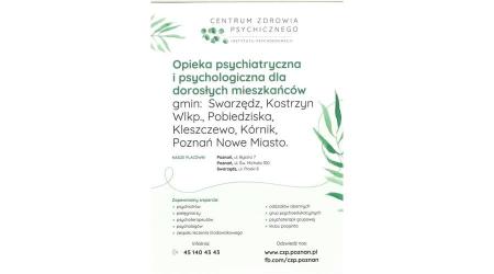 Bezpłatna opieka psychiatryczna i psychologiczna: Swarzędz, Kostrzyn Wlkp., Pobiedziska, Kleszczewo, Kórnik, Poznań Nowe Miasto